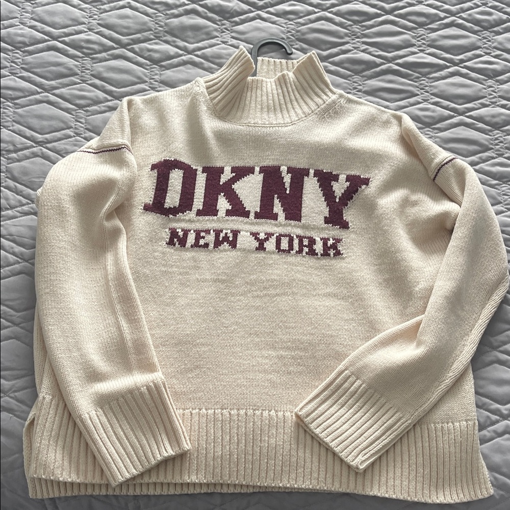 DKNY Cream and burgundy Turtleneck knit Sweater